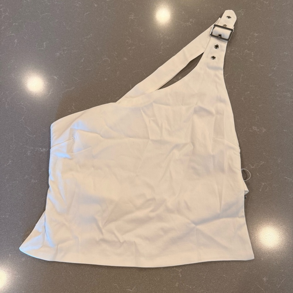 Princess Polly One-Shoulder White Buckle Tank Top